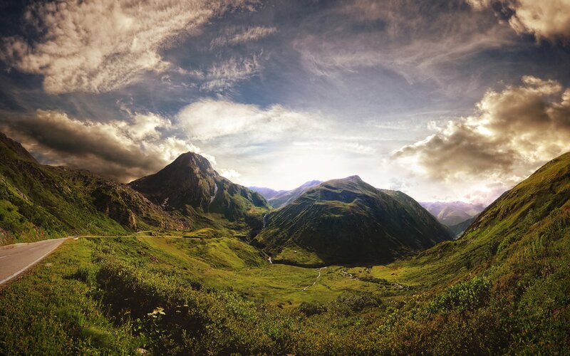 Mountain valley with winding road