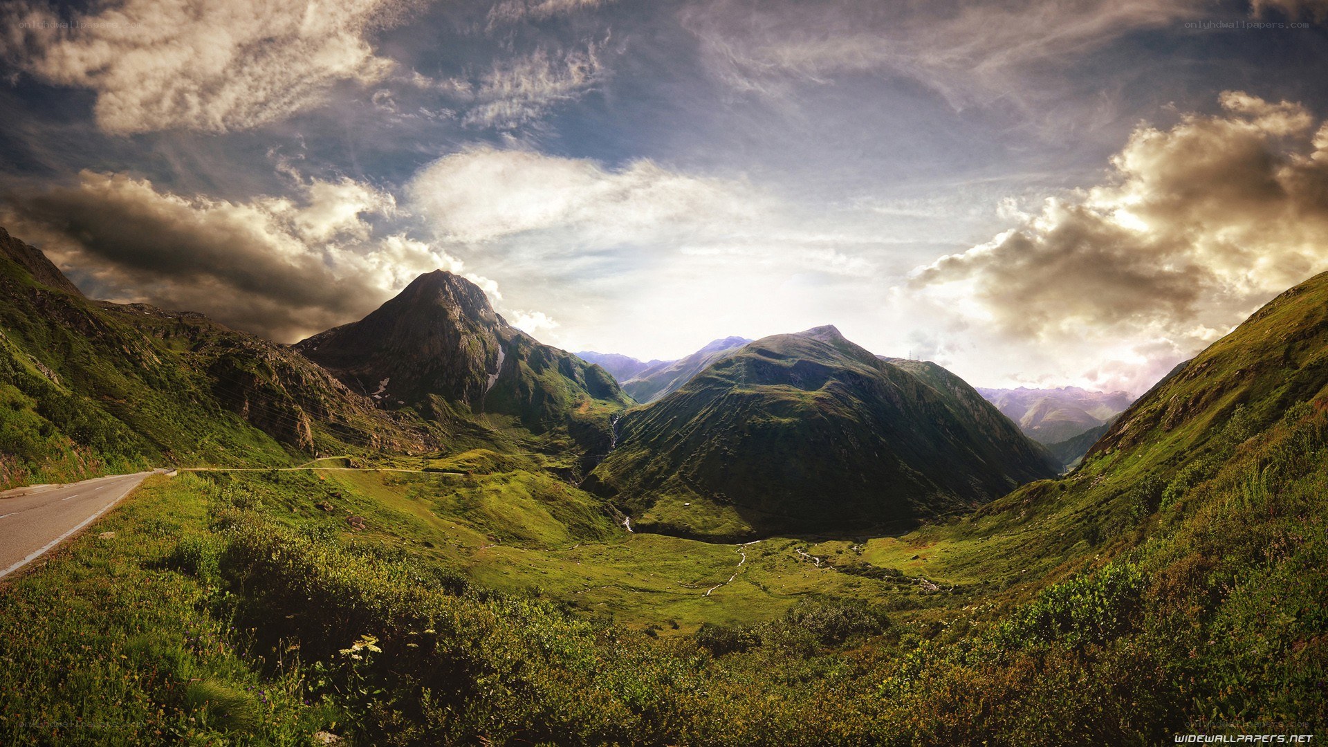 Mountain valley with winding road