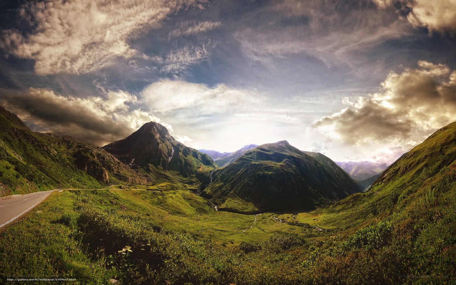 Mountain valley with winding road