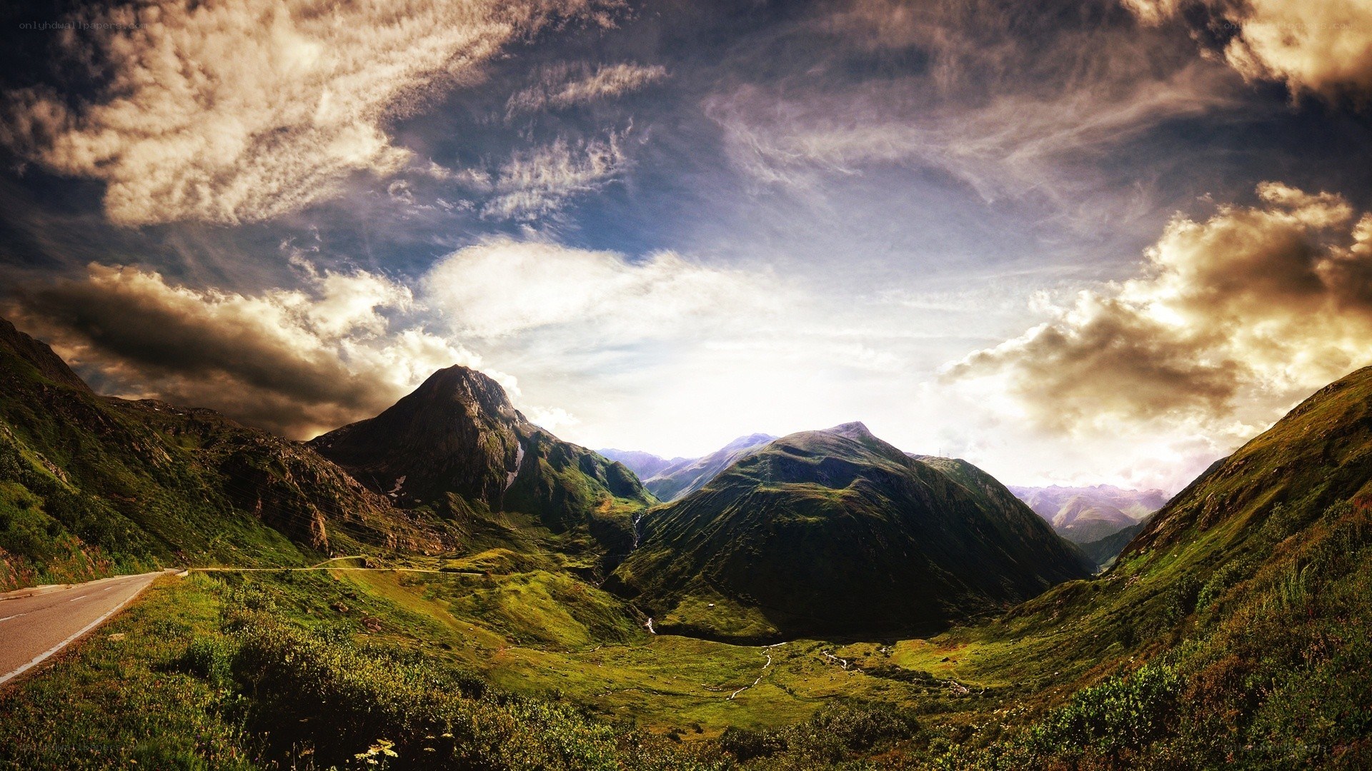 Mountain valley with winding road