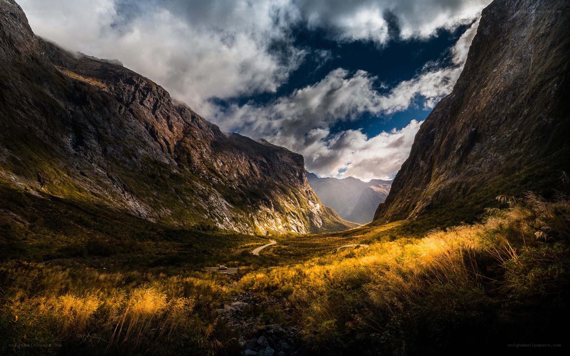 Mountain valley with winding road