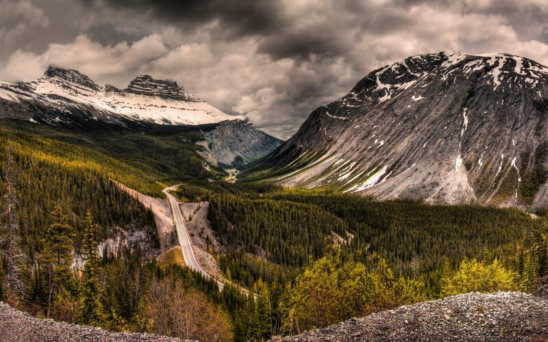 Mountain valley with winding road