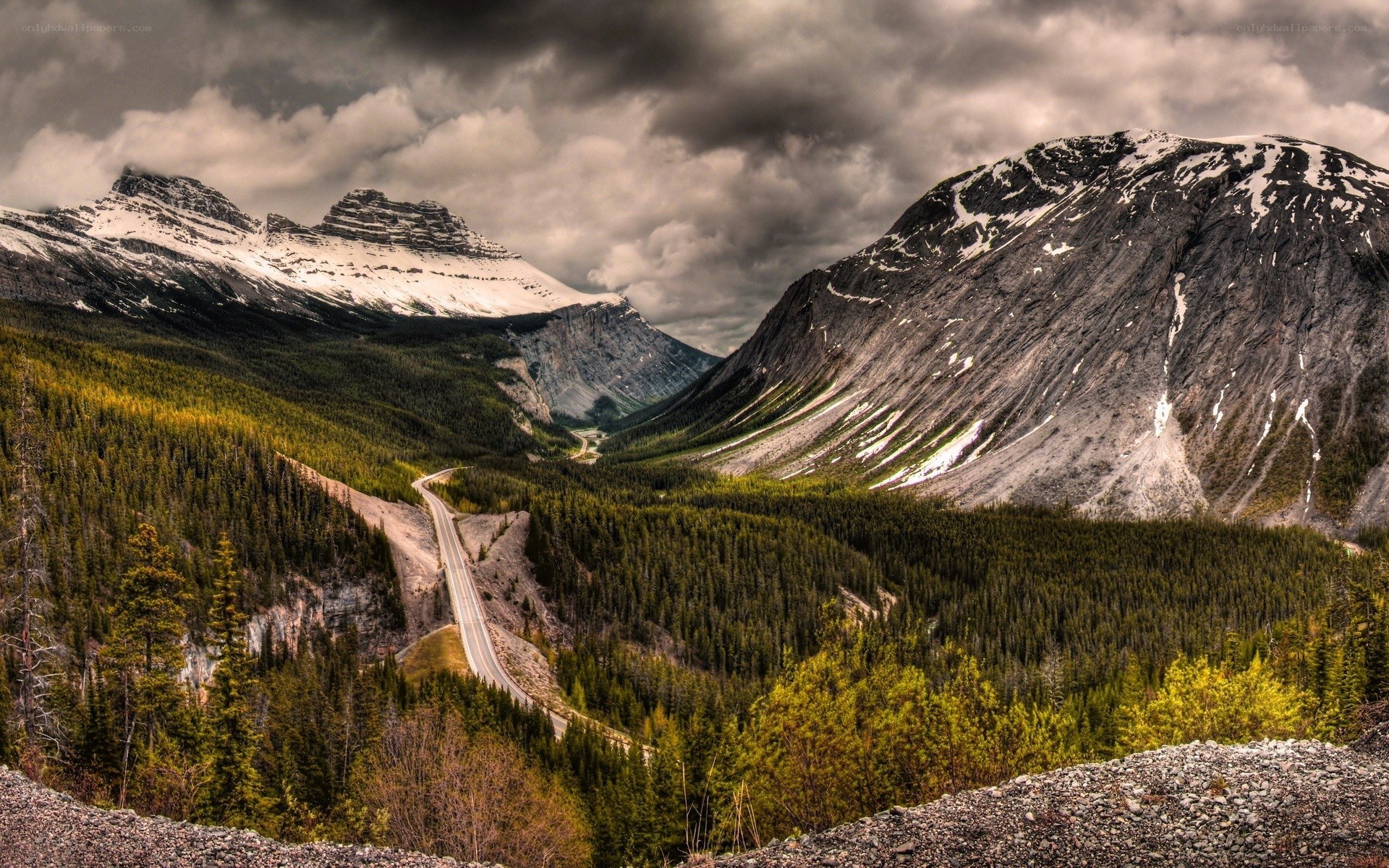Mountain valley with winding road