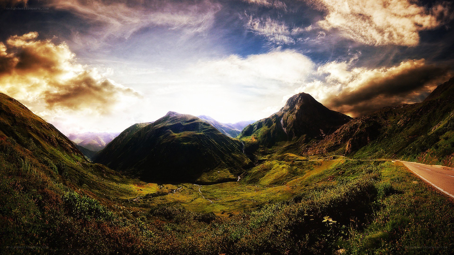 Mountain valley with winding road