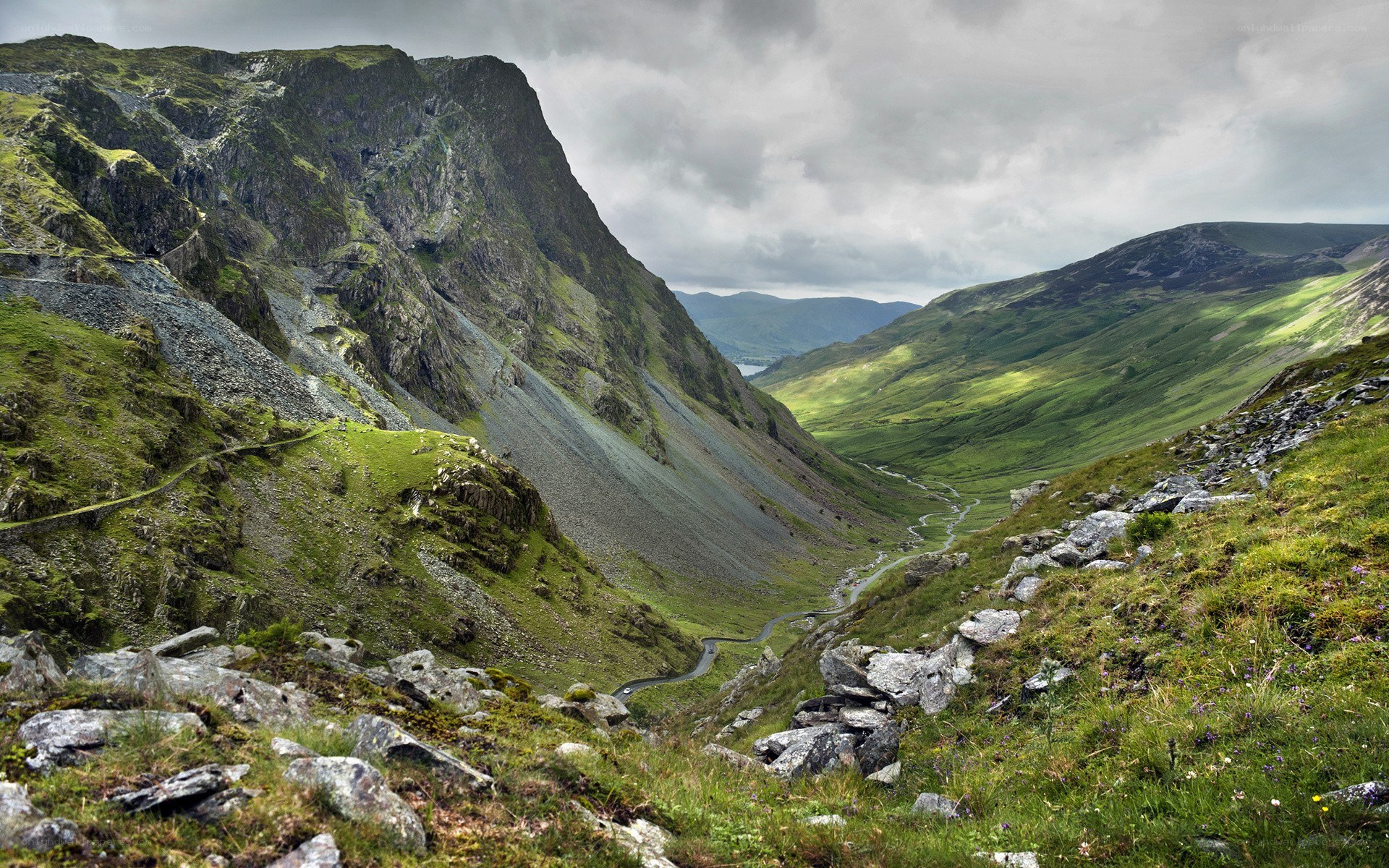 Mountain valley with winding road
