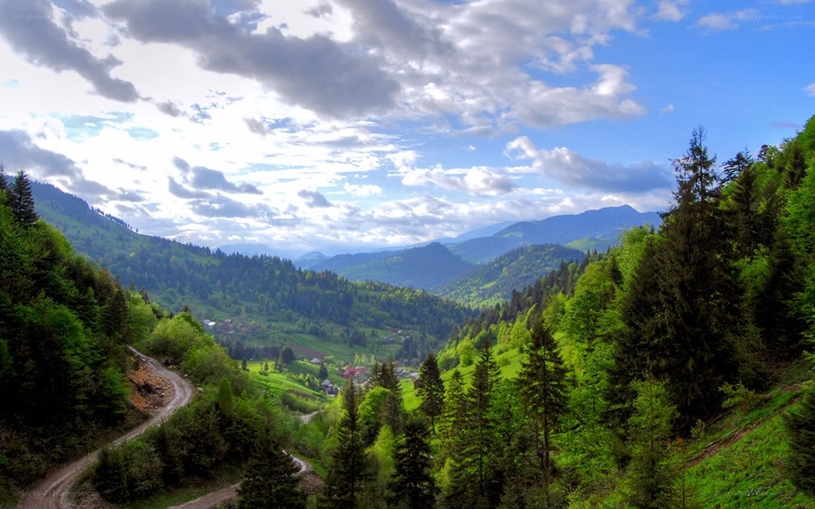 Mountain valley with winding road
