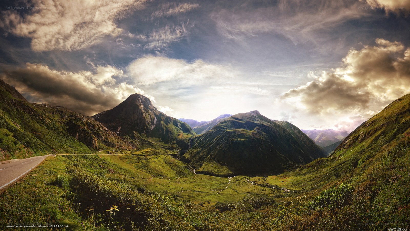 Mountain valley with winding road
