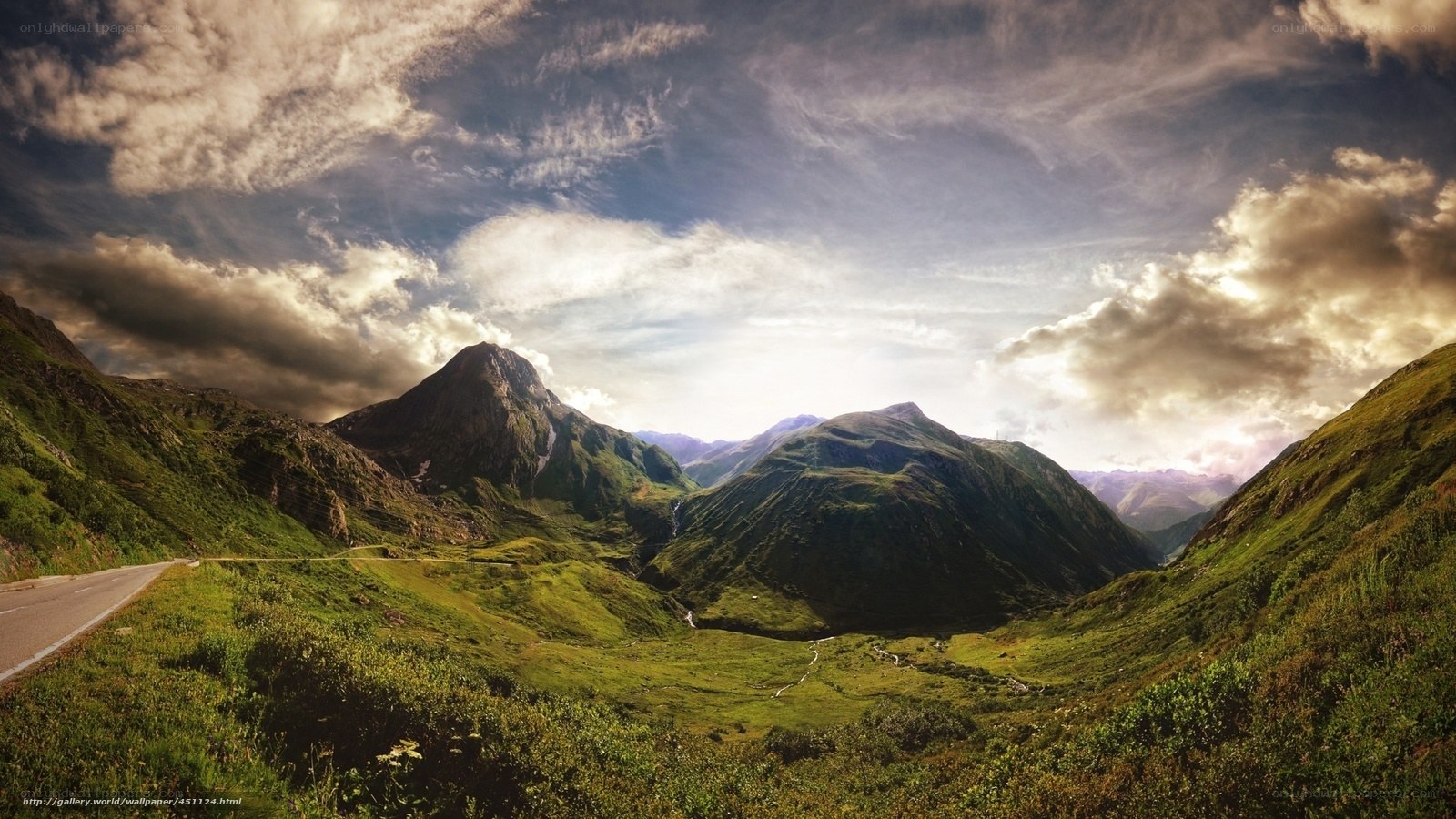 Mountain valley with winding road
