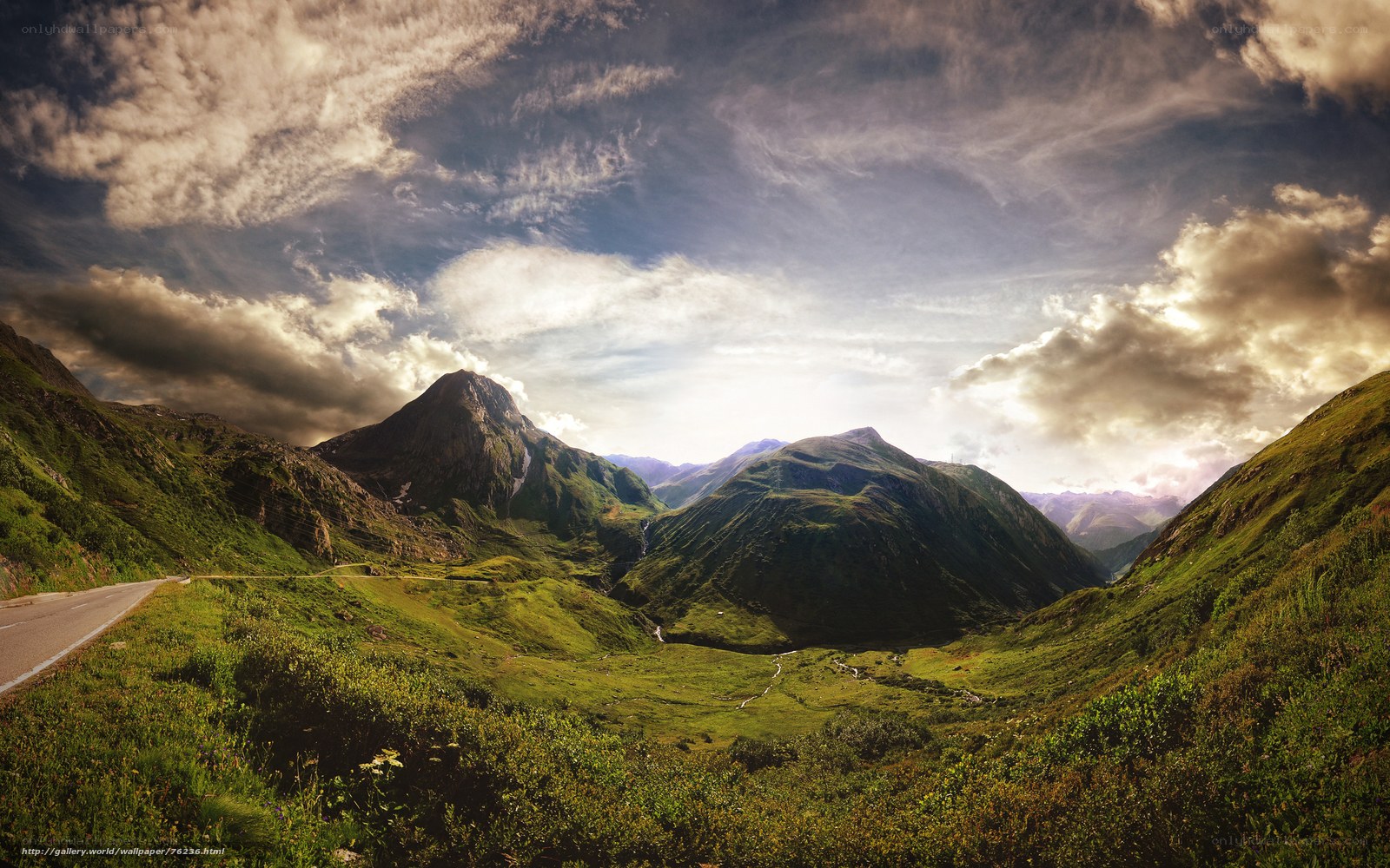 Mountain valley with winding road
