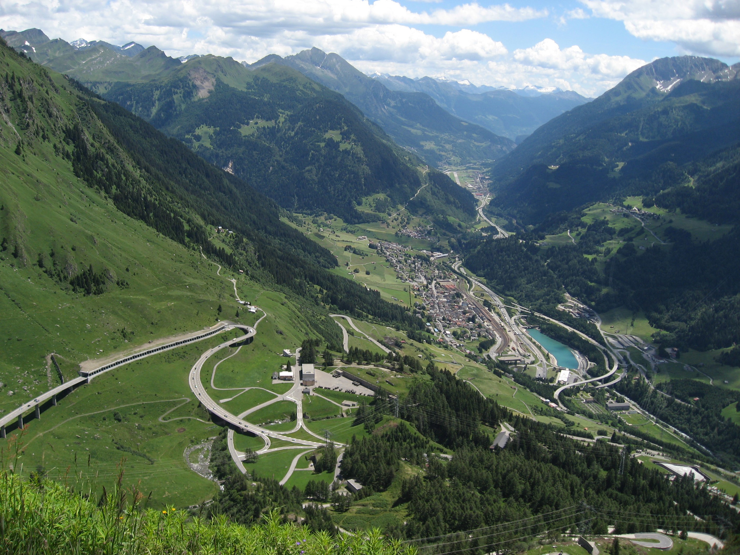 Mountain valley with winding roads