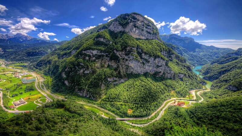 Mountain valley with winding roads