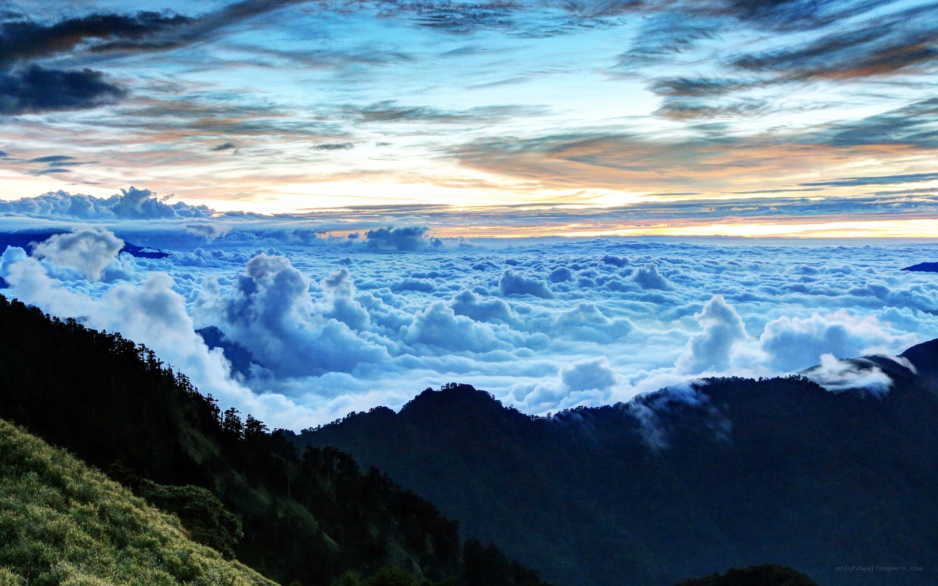 mountain view above clouds