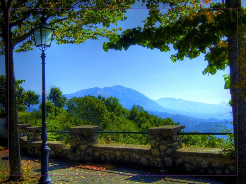 Mountain view from park bench