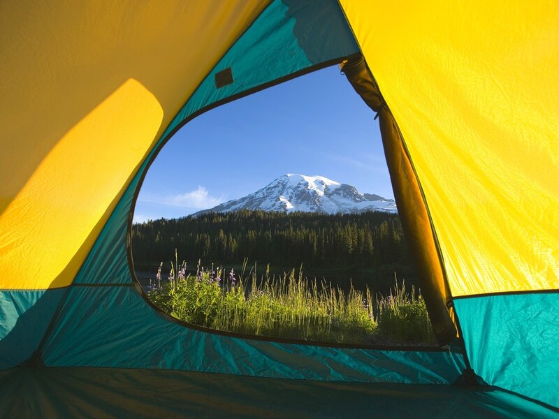 Mountain View from Tent — Yellow