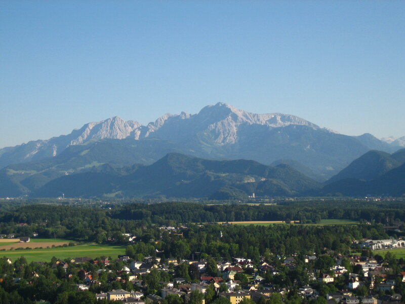 mountain view of a town