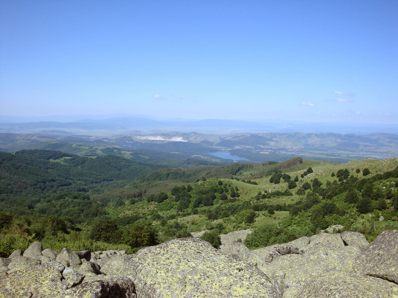 Mountain view of valley and lake