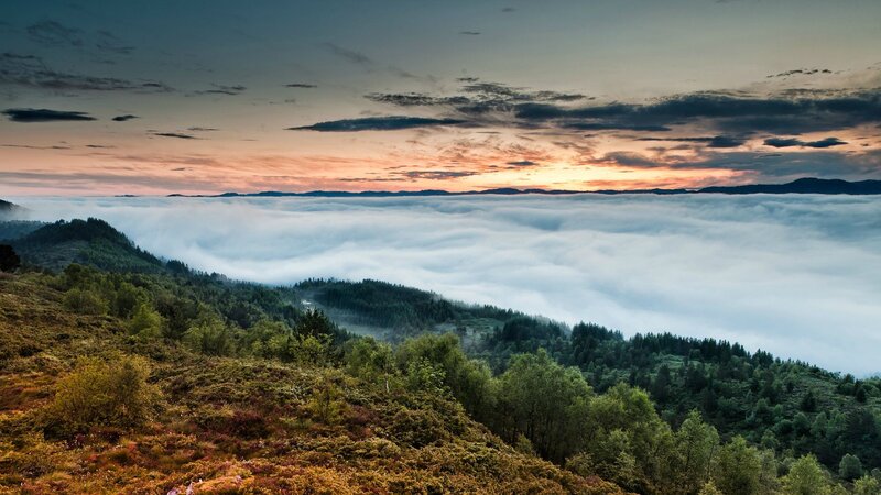 Mountain view over sea of clouds