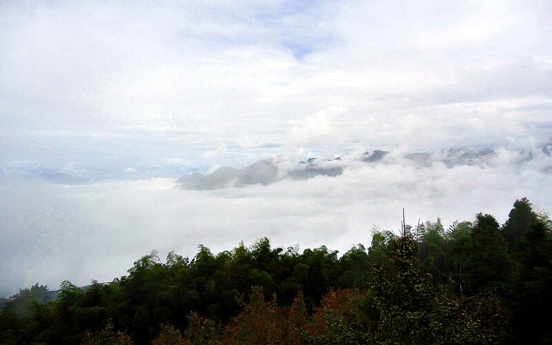 Mountain view through clouds