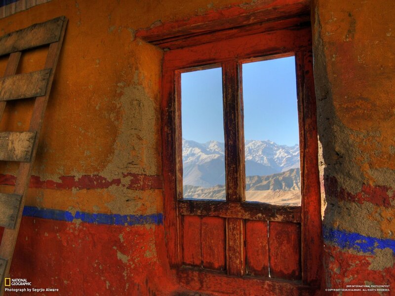 Mountain View Through Window — Orange