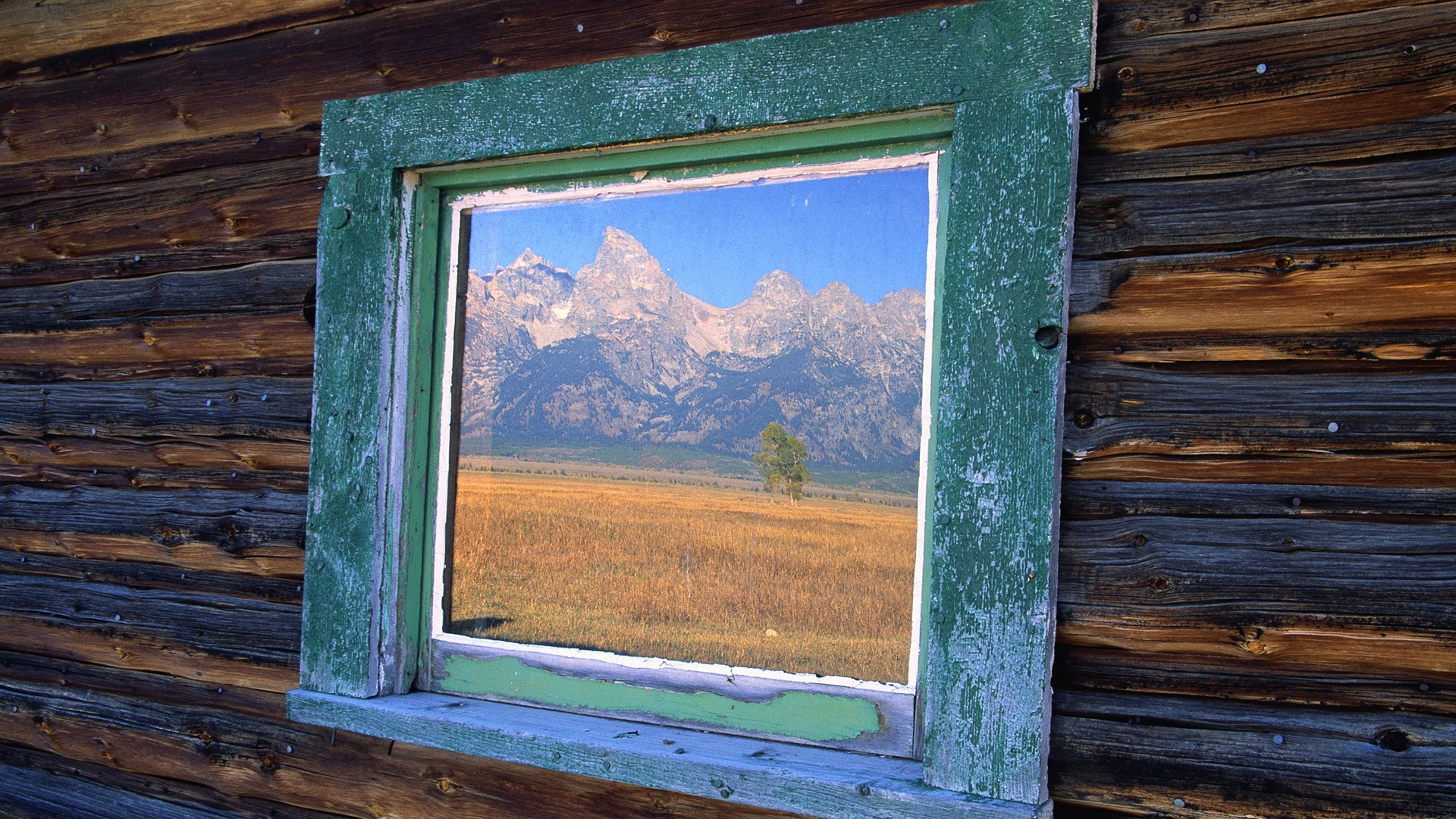 mountain view through window