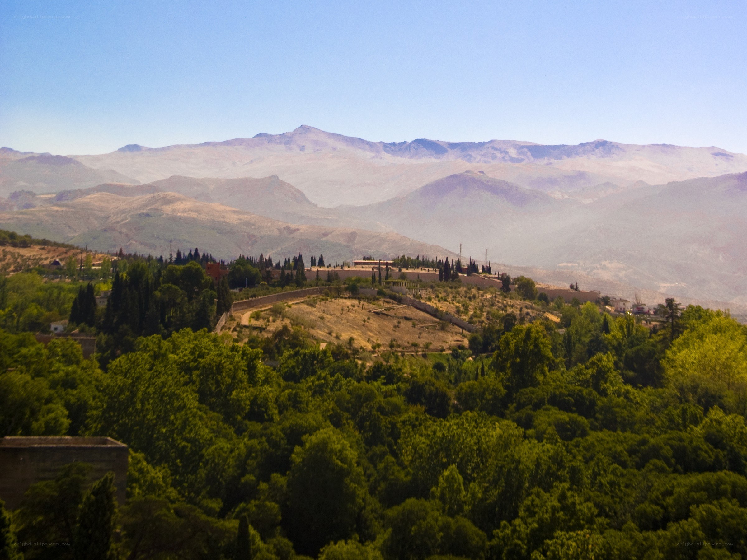 mountain view with ancient fortress