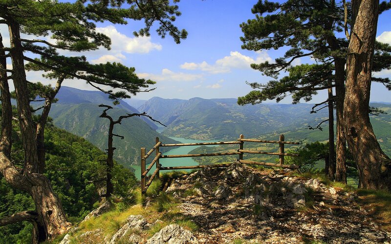 Mountain view with lake and trees