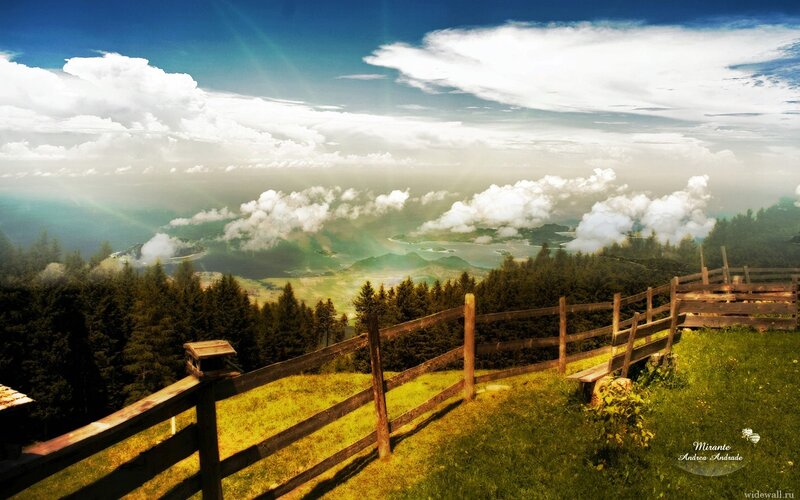 Mountain view with wooden fence