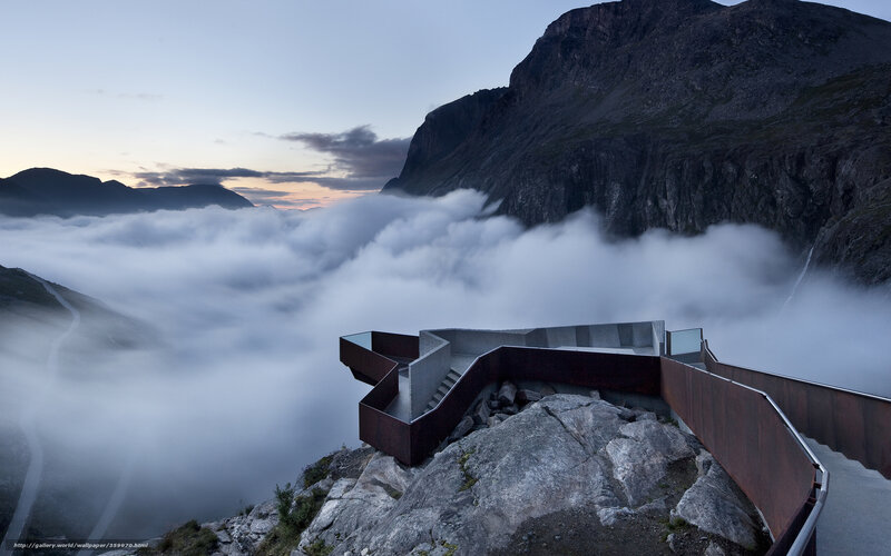 Mountain viewing platform above clouds