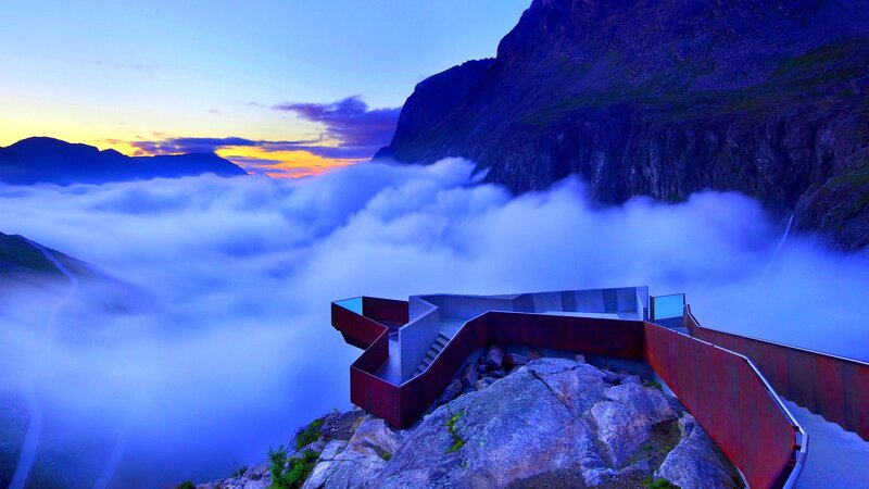Mountain viewing platform at dawn