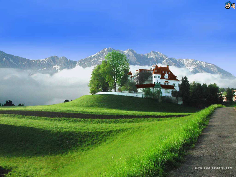 Mountain villa with fog