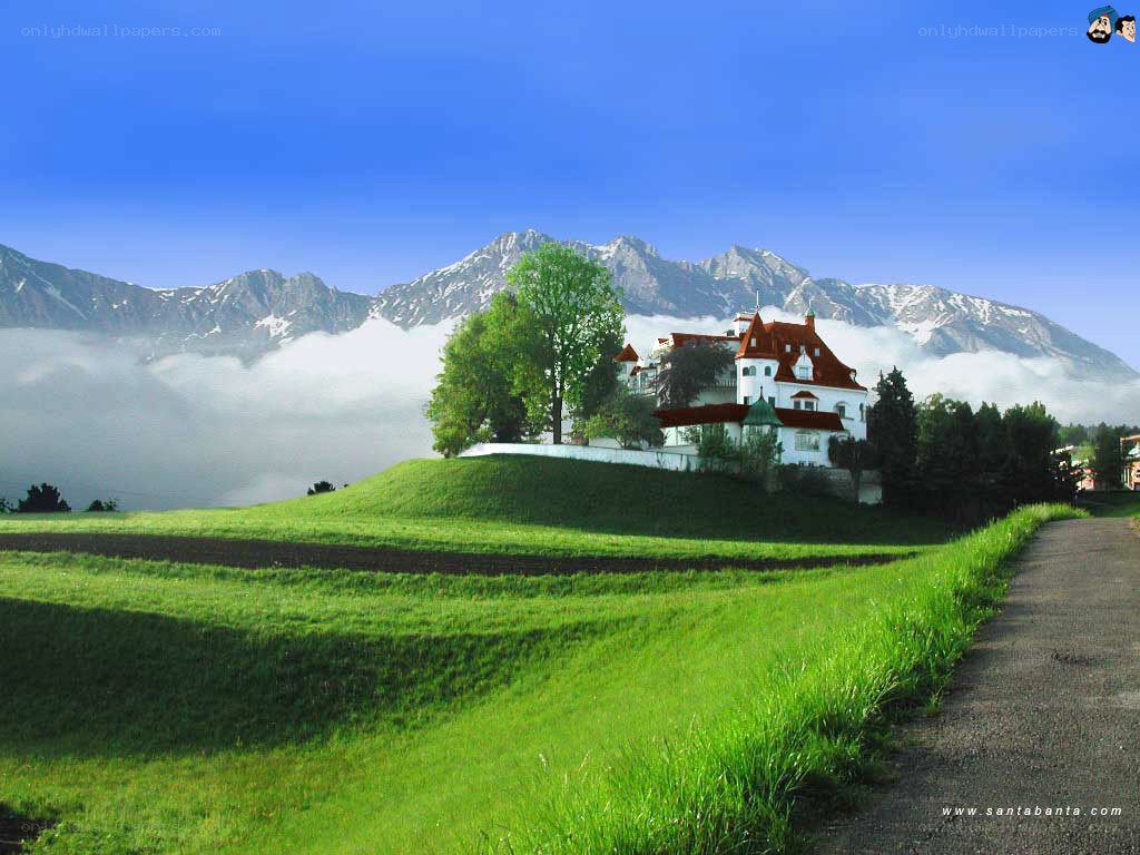 Mountain villa with fog