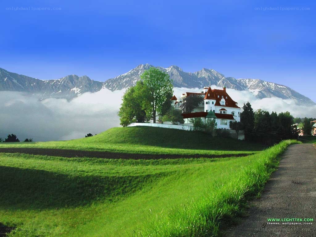 Mountain villa with fog