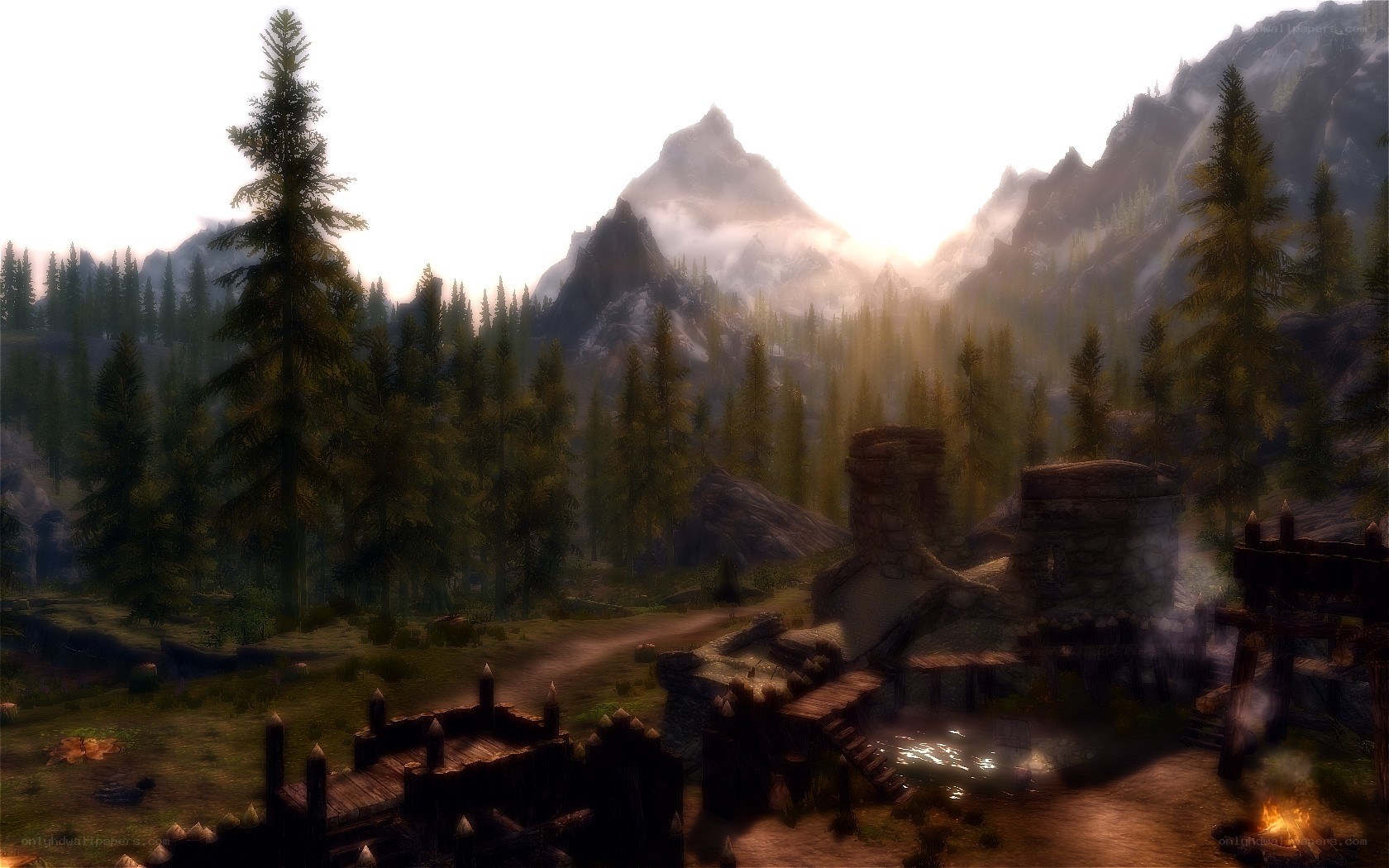 mountain village at dawn