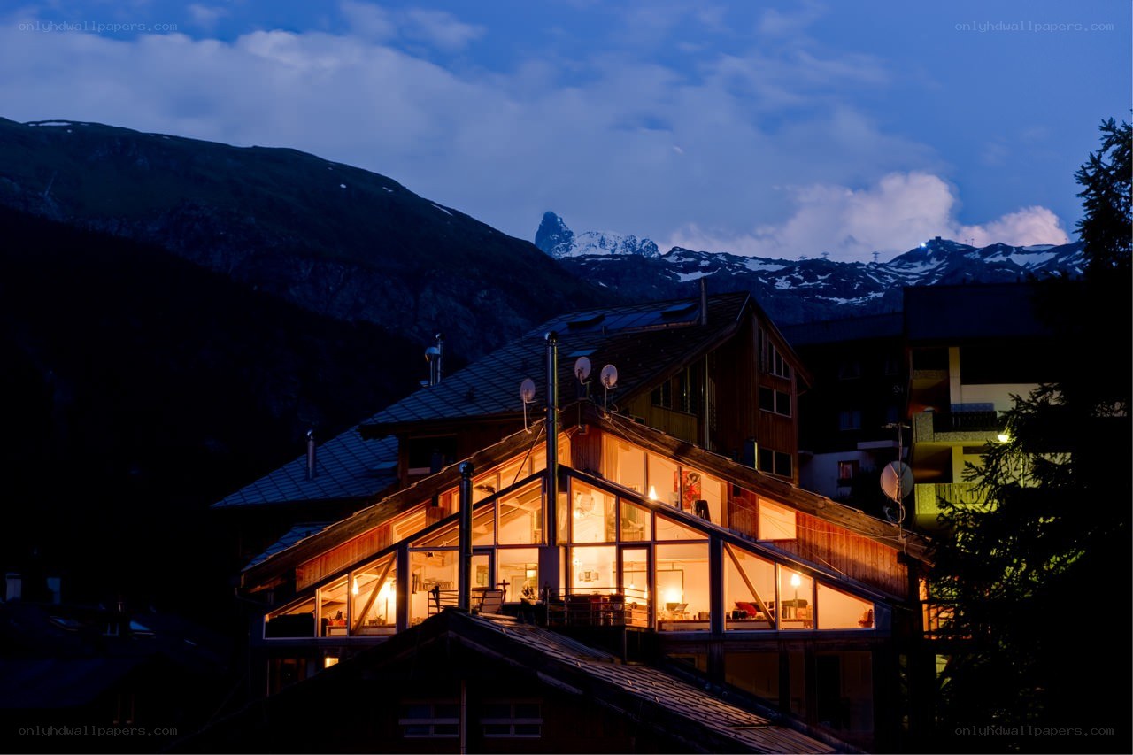 Mountain village at dusk