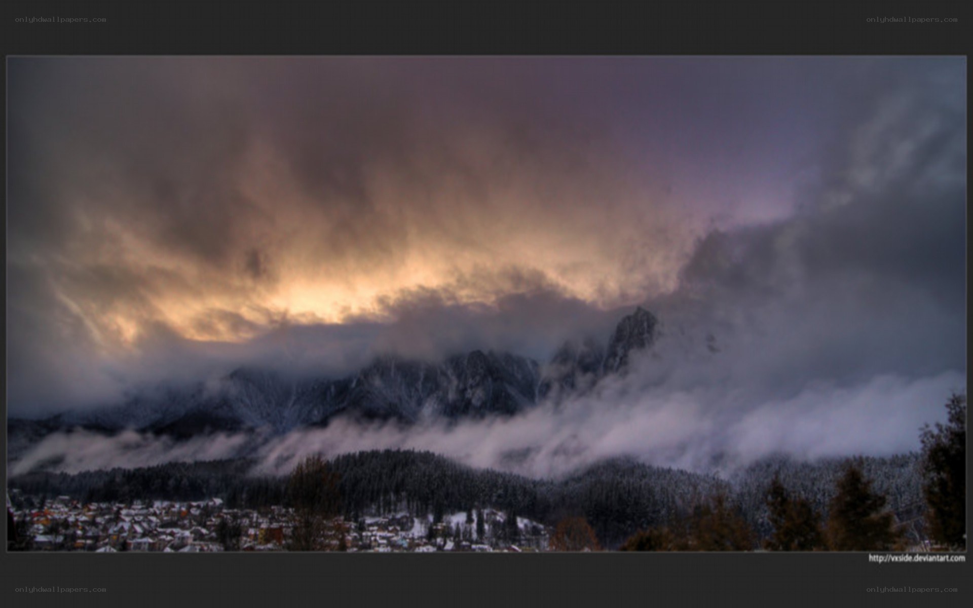 Mountain village at dusk