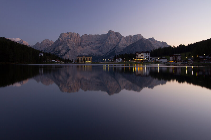 Mountain Village at Dusk — Blue, Serene, Sunset