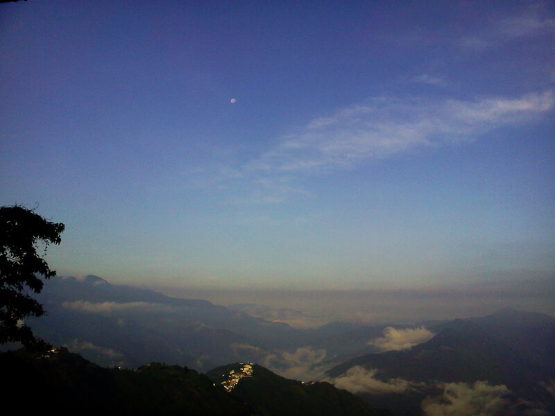 Mountain Village at Dusk — Blue, Serene