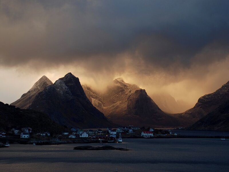 Mountain Village at Dusk — Gray