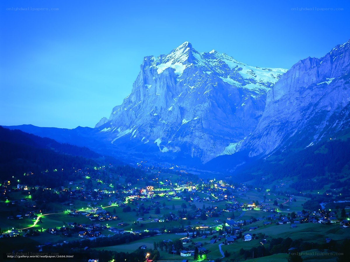 Mountain village at dusk