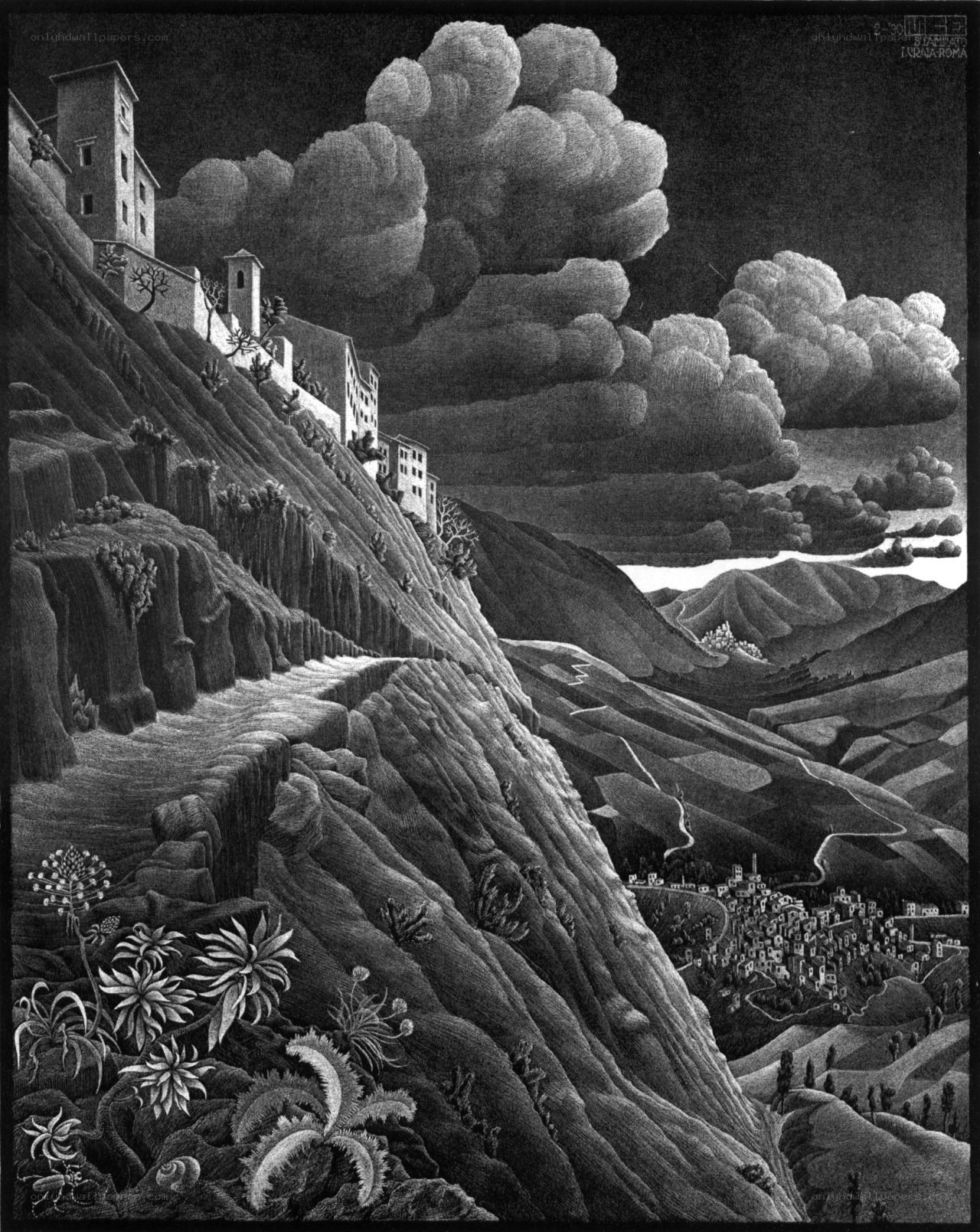 Mountain village at night