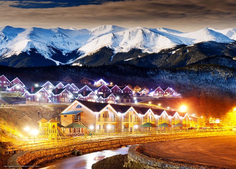 Mountain village at night