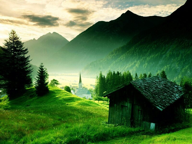 Mountain village at sunrise