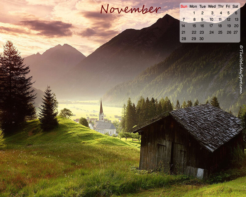 Mountain Village at Sunrise — Green