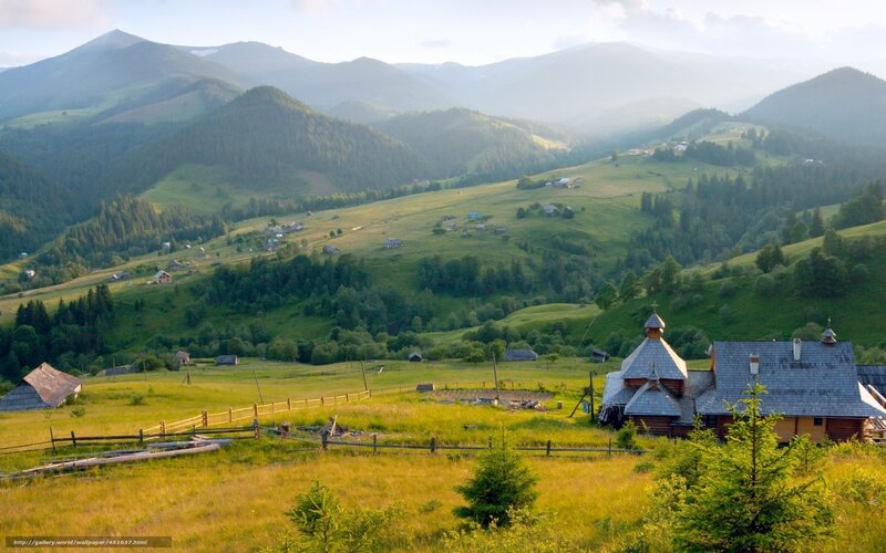 Mountain village at sunrise