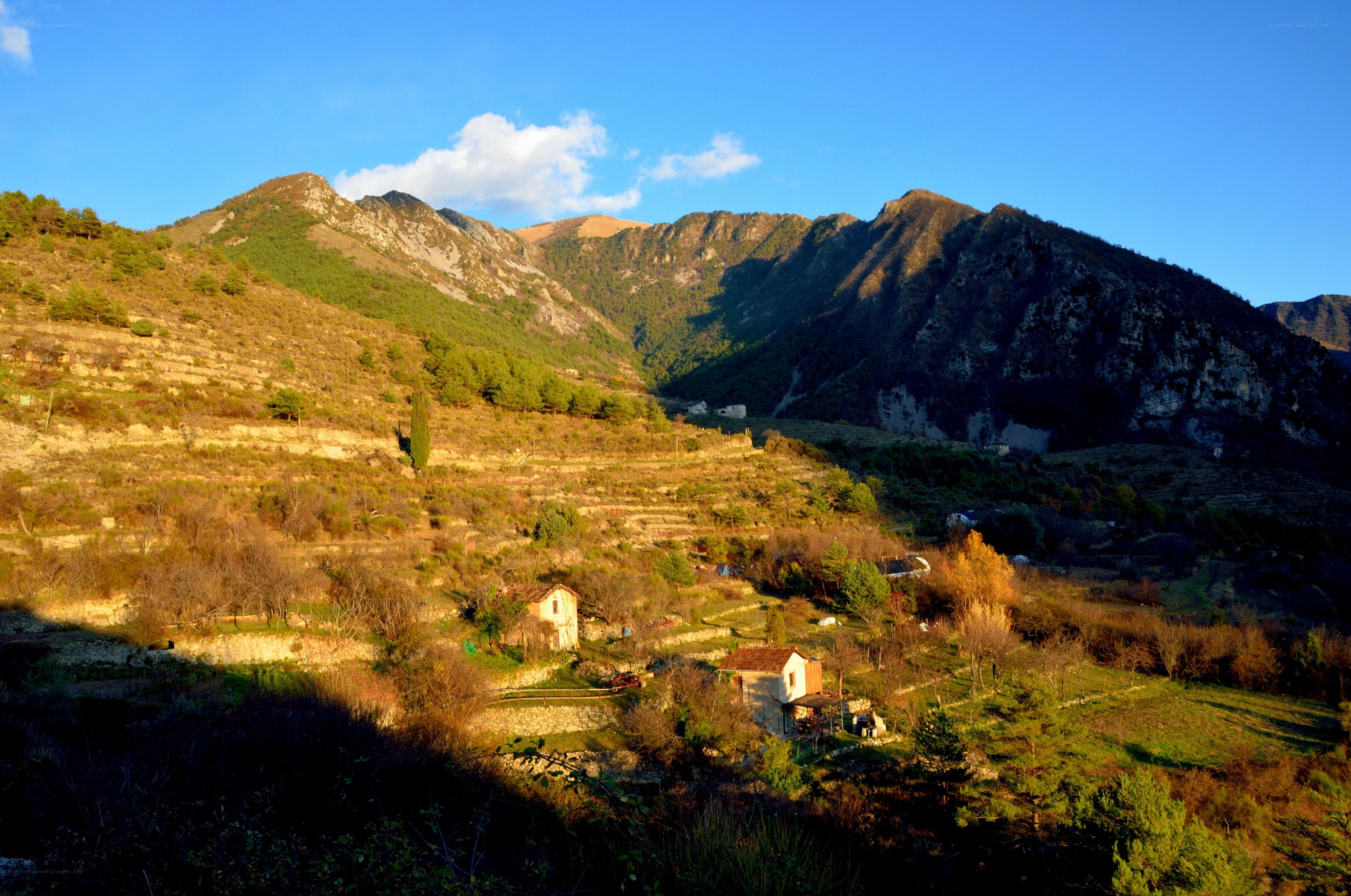 Mountain village at sunset
