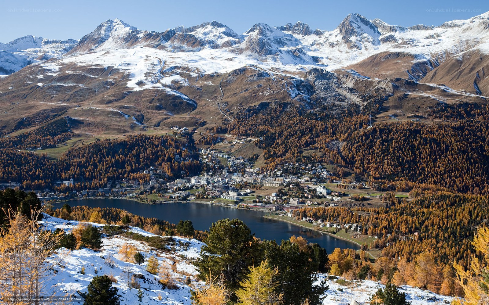 Mountain village by a lake