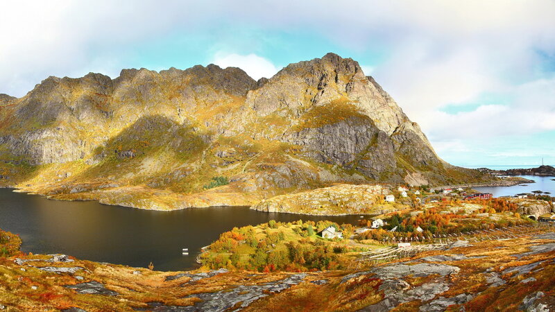 Mountain Village by Fjord — Brown