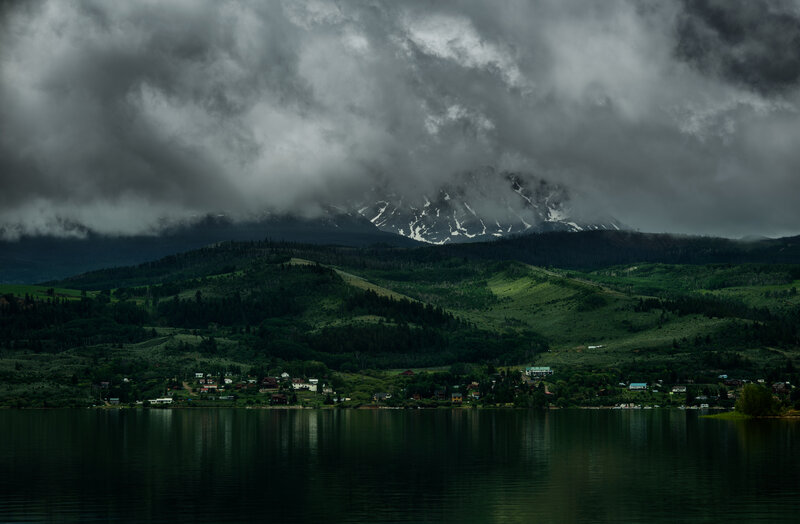 Mountain Village by Lake — Green