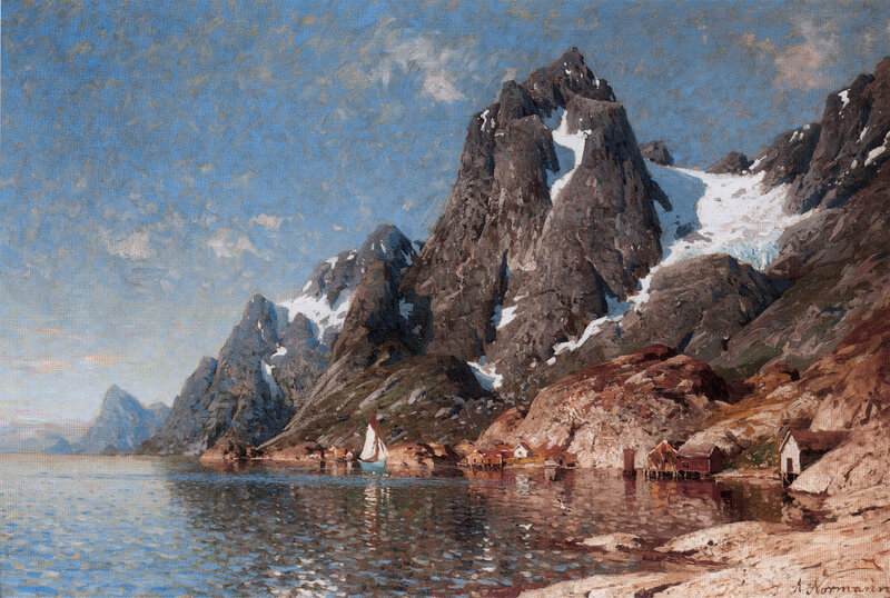 Mountain village by the fjord