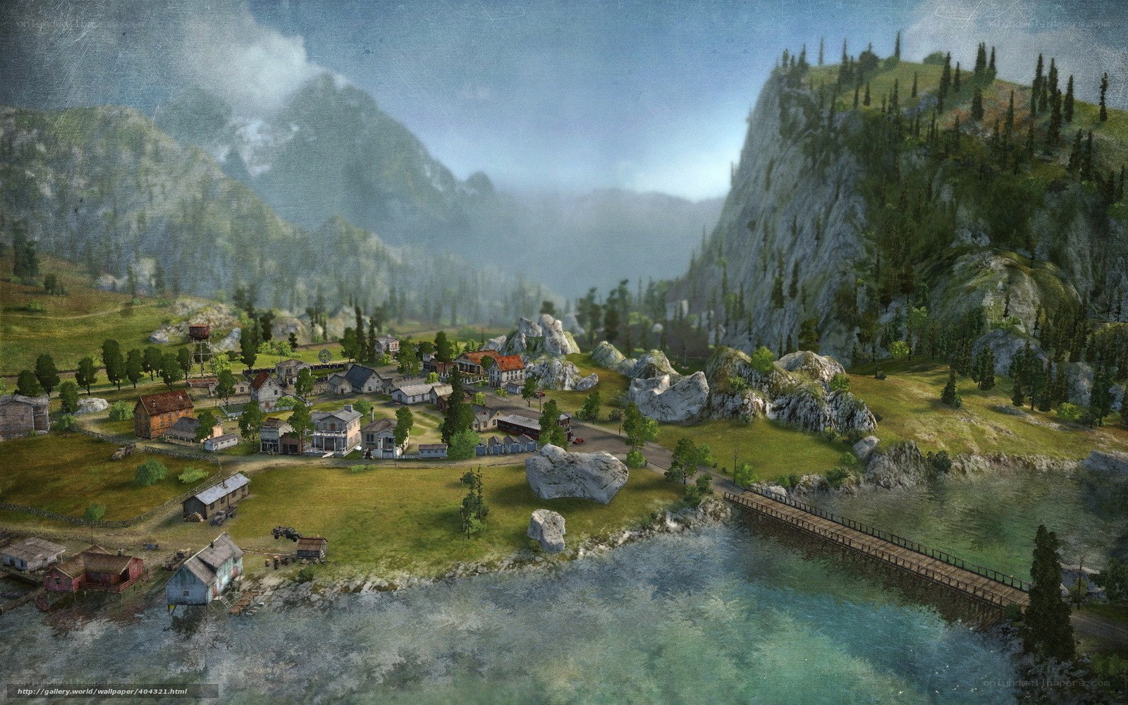 Mountain village by the lake